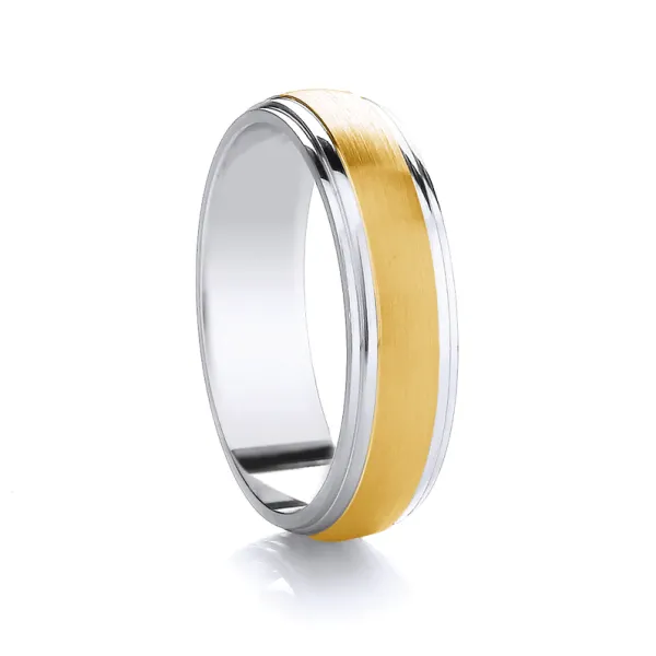 ct_yellow_gold__platinum__0-8.webp Jack Murphy Jewellers Two Tone Wedding Rings | Yellow Gold Wedding Rings | 18ct Yellow Gold & Platinum Ribbed & Polished Medium 5mm Wedding Band