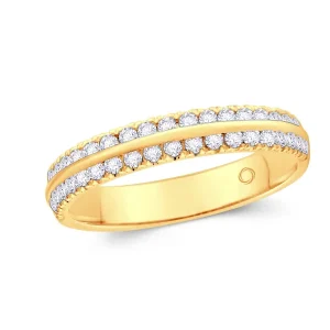 Jack Murphy Jewellers Yellow Gold Wedding & Eternity Rings | 18ct Yellow Gold Bevelled Double Row Brilliant Round 3.5mm Diamond Ring 0.30ct