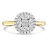 Jack Murphy Jewellers Natural Cluster Diamond Rings | Natural Three-Stone Diamond Rings | 18ct Yellow Gold Brilliant Round & Halo Illusion Diamond Ring, 0.58ct