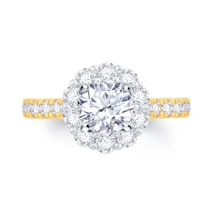 Jack Murphy Jewellers Natural Halo Diamond Rings | 18ct Yellow Gold Brilliant Round & Halo, Shoulder Set Diamond Ring, 1.40ct
