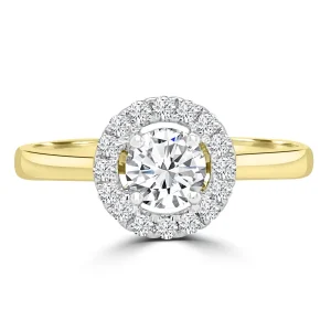 Jack Murphy Jewellers Natural Halo Diamond Rings | 18ct Yellow Gold Brilliant Round & Diamond Halo Ring, 0.56ct