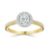 Jack Murphy Jewellers Natural Halo Diamond Rings | 18ct Yellow Gold Brilliant Round & Halo Shoulder Set Diamond Band, 0.65ct