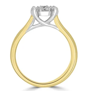 Jack Murphy Jewellers Natural Cluster Diamond Rings | Natural Three-Stone Diamond Rings | 18ct Yellow Gold Brilliant Round & Halo Illusion Diamond Ring, 0.50ct
