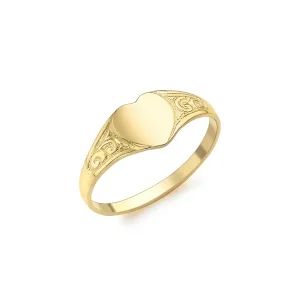 Jack Murphy Jewellers Childrens Jewellery | Jmj Gold Jewellery | 9ct Yellow Gold Children's Engraved Heart Signet Ring