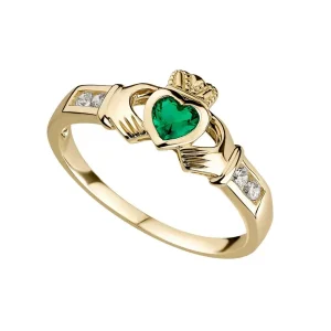 Jack Murphy Jewellers Jmj Gold Jewellery | 9ct Yellow Gold Claddagh Green Heart & Shoulder Set Ring