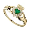 Jack Murphy Jewellers Jmj Gold Jewellery | 9ct Yellow Gold Claddagh Green Heart & Cluster CZ Ring