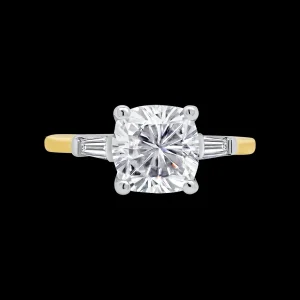 Jack Murphy Jewellers Natural Solitaire Diamond Rings | 18ct Yellow Gold Cushion & Tapered Baguette Diamond Ring, 2.15ct