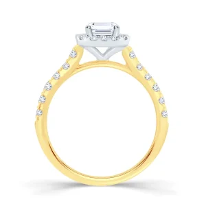 Jack Murphy Jewellers Natural Halo Diamond Rings | 18ct Yellow Gold Emerald & Halo Diamond Ring 0.85ct