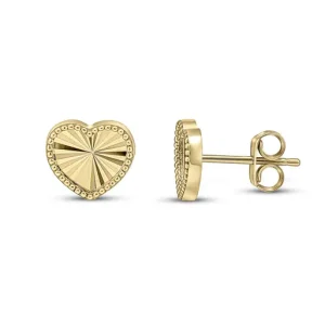 Jack Murphy Jewellers Jmj Gold Jewellery | 9ct Yellow Gold 9mm Heart Stud Diamond Cut Earrings