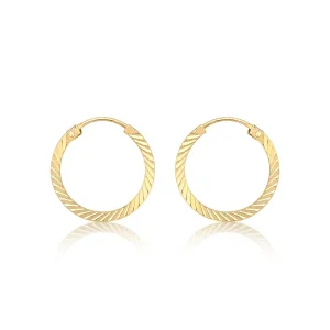 Jack Murphy Jewellers Jmj Gold Jewellery | 9ct Yellow Gold 13mm Inlaid Diamond Cut Sleeper Hoops