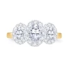 Jack Murphy Jewellers Natural Three-Stone Diamond Rings | 18ct Yellow Gold Oval & Halo Three-Stone Diamond Ring, 1.05ct