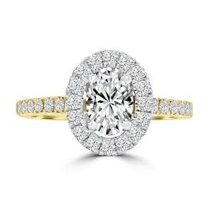 Jack Murphy Jewellers Natural Halo Diamond Rings | 18ct Yellow Gold Oval & Halo & Shoulder Set Diamond Ring 1.16ct
