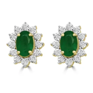 Jack Murphy Jewellers Jmj Gemstone Jewellery | Jmj Diamond Set Jewellery | 9ct Yellow Gold Oval Emerald & Diamond Halo Studs