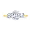 Jack Murphy Jewellers Natural Three-Stone Diamond Rings | 18ct Yellow Gold Oval, Halo & Round Three Stone Diamond Ring, 0.91ct