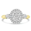 Jack Murphy Jewellers Natural Cluster Diamond Rings | Natural Three-Stone Diamond Rings | 18ct Yellow Gold Oval, Halo & Three-Stone Illusion Diamond Ring, 0.75ct
