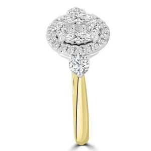 Jack Murphy Jewellers Natural Cluster Diamond Rings | Natural Three-Stone Diamond Rings | 18ct Yellow Gold Oval, Halo & Three-Stone Illusion Diamond Ring, 0.75ct