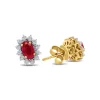 Jack Murphy Jewellers Jmj Gemstone Jewellery | Jmj Diamond Set Jewellery | 9ct Yellow Gold Oval Ruby & Cluster Diamond Halo Stud Earrings