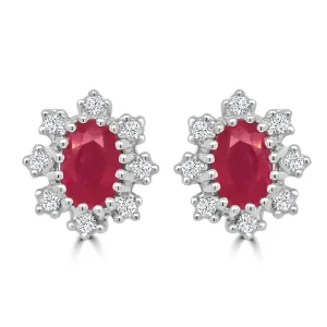 Jack Murphy Jewellers Jmj Gemstone Jewellery | Jmj Diamond Set Jewellery | 9ct Yellow Gold Oval Ruby & Diamond Halo Stud Earrings