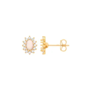Jack Murphy Jewellers Jmj Gemstone Jewellery | Jmj Gold Jewellery | 9ct Yellow Gold Pear Oval Opal & CZ Halo Stud Earrings