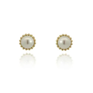 Jack Murphy Jewellers Bridal Jewellery | Jmj Gold Jewellery | 9ct Yellow Gold Rope Edge Cultured Pearl Stud Earrings