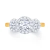 Jack Murphy Jewellers Natural Three-Stone Diamond Rings | Natural Halo Diamond Rings | 18ct Yellow Gold Round & Oval Three Stone Halo Diamond Ring 0.96ct