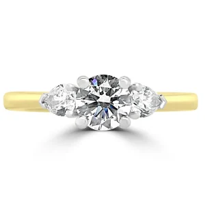 Jack Murphy Jewellers Natural Three-Stone Diamond Rings | 18ct Yellow Gold Round Brilliant & Pear Three Stone Diamond Ring, 1.03ct
