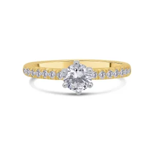 Jack Murphy Jewellers Natural Solitaire Diamond Rings | 18ct Yellow Gold Round Brilliant Solitaire, Six Claw Shoulder Set Diamond Ring, 0.63ct