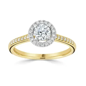 Jack Murphy Jewellers Natural Halo Diamond Rings | 18ct Yellow Gold Round Brilliant & Halo Shoulder Set Diamond Ring, 0.65ct