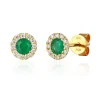 Jack Murphy Jewellers Jmj Gemstone Jewellery | Jmj Diamond Set Jewellery | 9ct Yellow Gold Round Emerald & Diamond Halo Stud Earrings