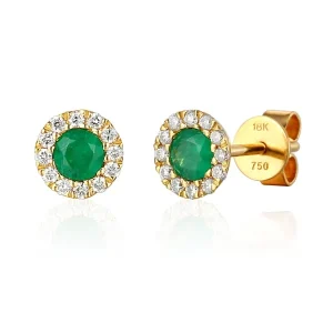 Jack Murphy Jewellers Jmj Gemstone Jewellery | Jmj Diamond Set Jewellery | 9ct Yellow Gold Round Emerald & Diamond Halo Stud Earrings