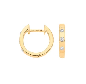 Jack Murphy Jewellers Jmj Diamond Set Jewellery | Jmj Gold Jewellery | 9ct Yellow Gold Rub Over Diamond Huggie Hoop Earrings