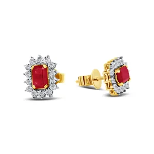 Jack Murphy Jewellers Jmj Gemstone Jewellery | Jmj Diamond Set Jewellery | 9ct Yellow Gold Ruby & Cluster Diamond Halo Stud Earrings