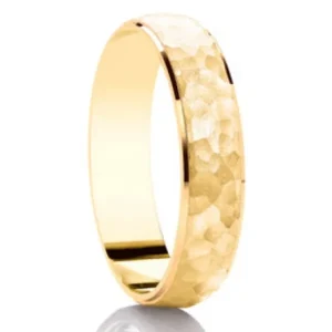 Jack Murphy Jewellers Yellow Gold Wedding Rings | 18ct Yellow Hammered Matte & Polished Edges Classic Medium 5mm Wedding Band