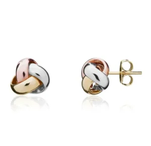 Jack Murphy Jewellers Jmj Gold Jewellery | 9ct Yellow, White & Rose Gold Three Tone 9mm Knot Earrings