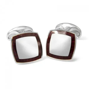 Deakin & Francis Jmj Cufflinks | Sterling Silver & Red Enamel Border