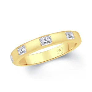 Jack Murphy Jewellers Yellow Gold Wedding Rings | Yellow Gold Wedding & Eternity Rings | Emerald Cut Rub Over Diamond, 18ct Yellow Gold 3mm Band, 0.45ct