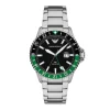 Emporio Armani Mens Emporio Armani Watches | 42mm Diver Black & Green Dial Stainless Steel Watch