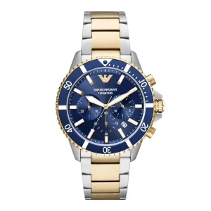 Emporio Armani Mens Emporio Armani Watches | 43mm Diver Chronographic Two Tone Yellow & Steel Watch