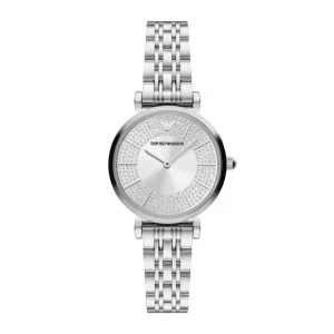 Emporio Armani Ladies Emporio Armani Watches | 32mm Gianni T-Bar Silver CZ Dial Link Watch