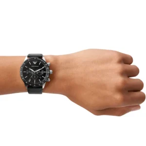 Emporio Armani Mens Emporio Armani Watches | 43mm Mario Chronograph Quartz Black Dial Strap Watch