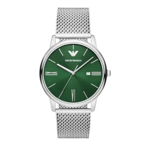 Emporio Armani Mens Emporio Armani Watches | 42mm Minimalist Green & Silver Mesh Strap Watch