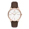 Emporio Armani Mens Emporio Armani Watches | 42mm Minimalist White & Rose Tone Brown Strap Watch