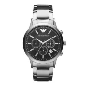 Emporio Armani Mens Emporio Armani Watches | 43mm Renato Chronographic Black Dial Stainless Steel Watch