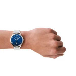 Emporio Armani Mens Emporio Armani Watches | 43mm Ruggero Blue Date Dial Stainless Steel Watch