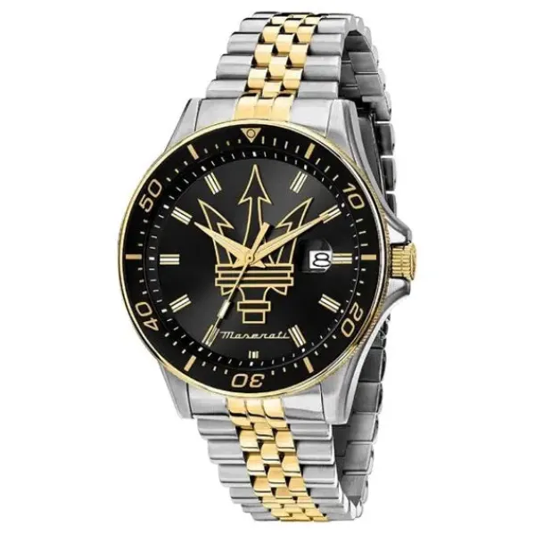 maserati_mm_sfida_black_d_0-1.webp Maserati Mens Maserati Watches | 44mm Sfida Black Dial Two Tone Stainless Steel Bracelet Watch