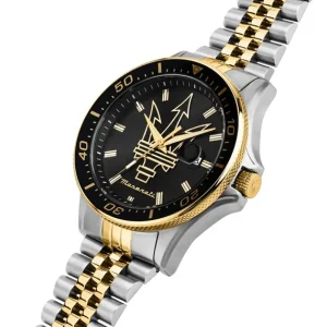 Maserati Mens Maserati Watches | 44mm Sfida Black Dial Two Tone Stainless Steel Bracelet Watch