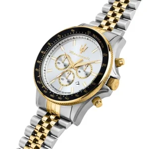 Maserati Mens Maserati Watches | 44mm Sfida White Dial Two Tone Stainless Steel Bracelet Watch