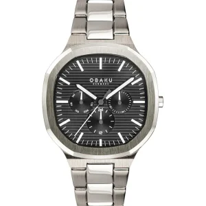 Obaku Mens Obaku Watches | 42mm ILD - BLACKSTEEL Silver & Black Tone Chronograph Link Watch