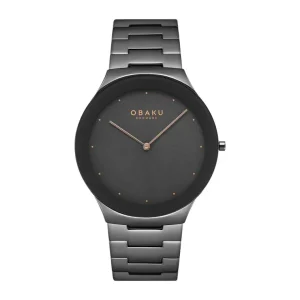Obaku Mens Obaku Watches | 40mm SPEJL - ASH Black Dial Steel Link Watch