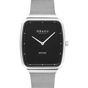 Obaku Mens Obaku Watches | 43mm TERN - ONYX Stainless Steel Mesh Watch